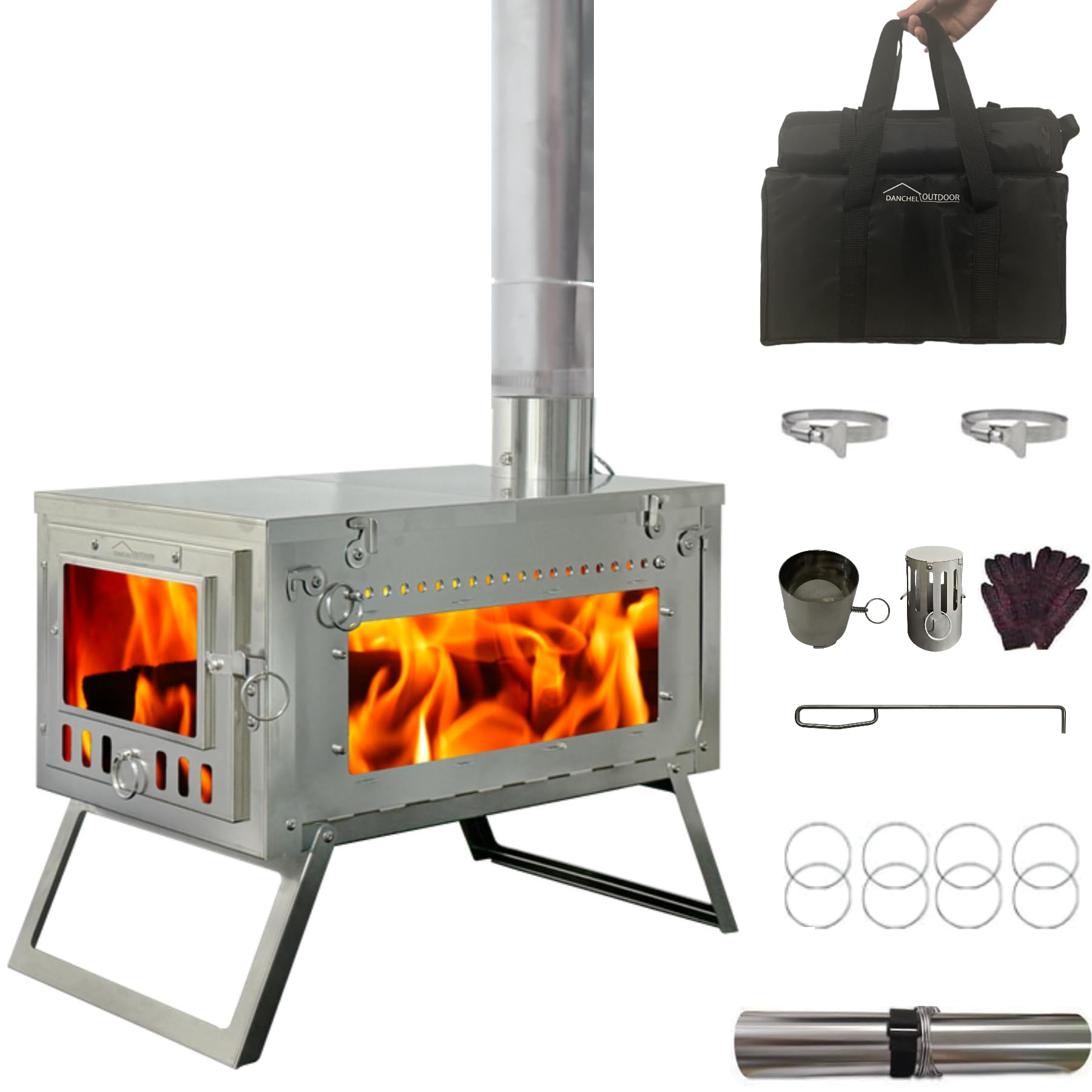 DANCHEL OUTDOOR SSG Tiny Folding Hot Tent Wood Stove with Side