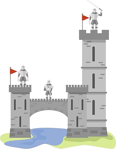 Vinilo decorativo medieval multicolor para dormitorio de niños, 20 x 25 pulgadas, diseño de castillo y caballeros de la fortaleza real, calcomanía