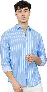 U TURN Men's Casual Printed Striped Stylish Latest Formal Shirt for Men