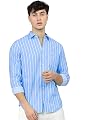 U TURN Slim Fit Casual Striped Shirt for Men (Light Blue, Large)