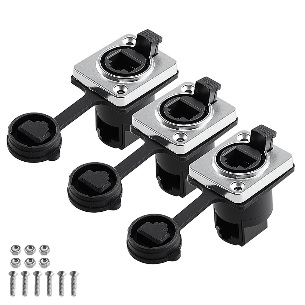 Uonecn Connettori RJ45 industriali Montaggio schermato Impermeabile IP65 Segnale Trasmissione Presa Doppio Pannello Ad Angolo Retto Antipolvere 3-PCS…