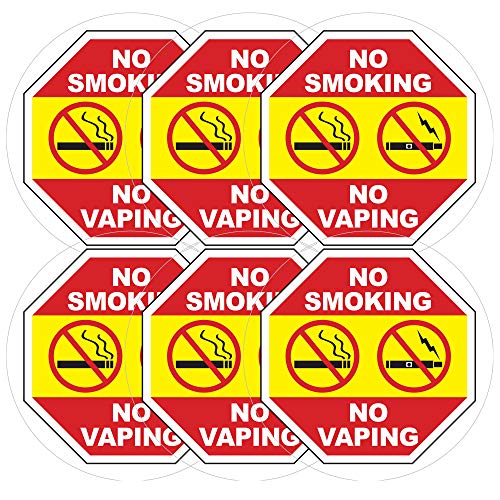 No Smoking No Vaping Window Decals (6 Pack) - No Smoking in Vehicle Stickers - Inside Window Clings - Easy to Remove and Reposition - 5 Inch Round