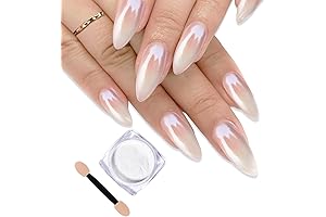 White Pearl Chrome Nail Powder for Aurora Light Sparkle Mirror Effect Chrome...
