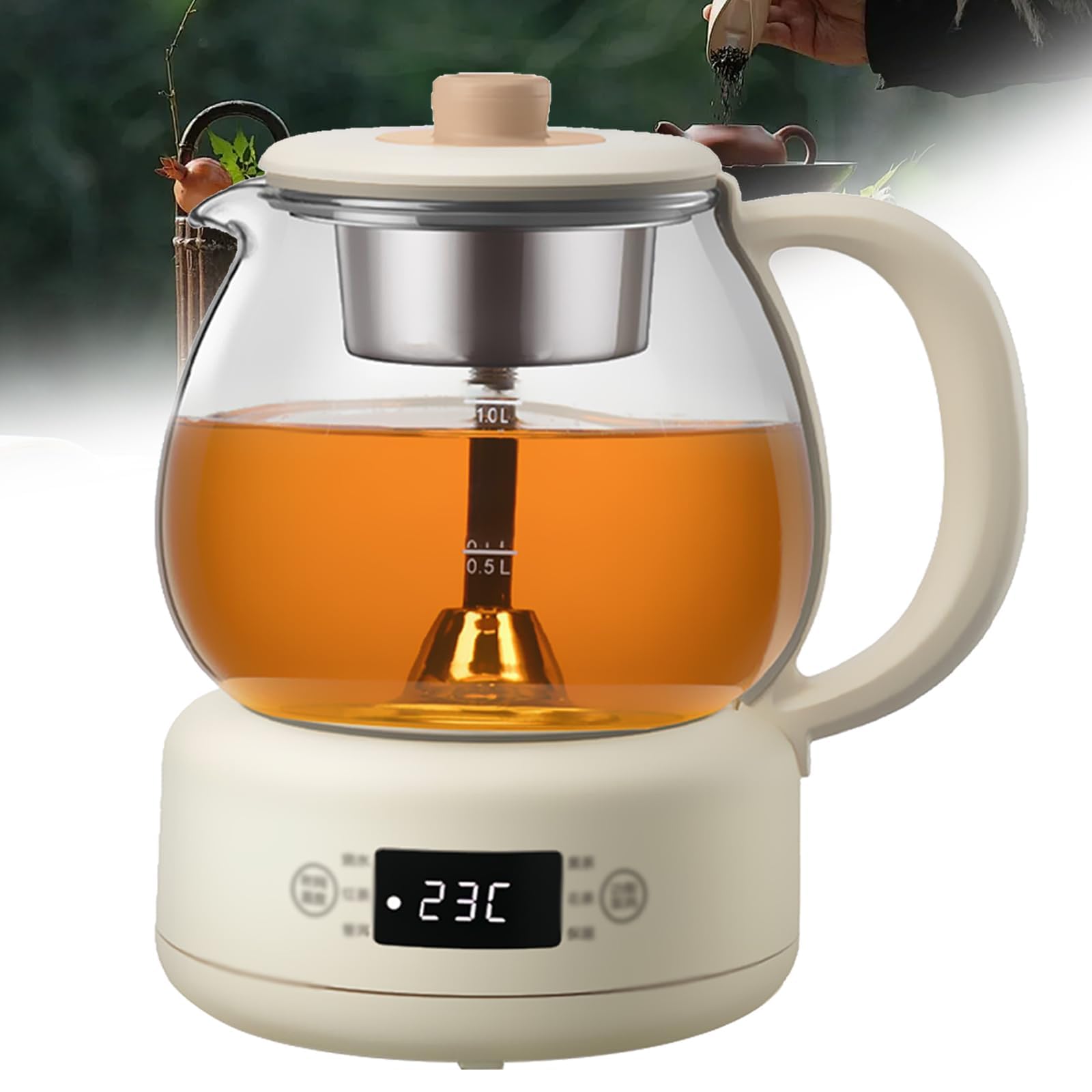 Machines À Thé Chaud, Machine À Thé 600 W, Panneau De Micro-Ordinateur, Corps en Verre Borosilicaté, 11 Niveaux D'isolation Thermique Réglable, 1 L, avec Maintien Au Chaud Pendant 8 Heures