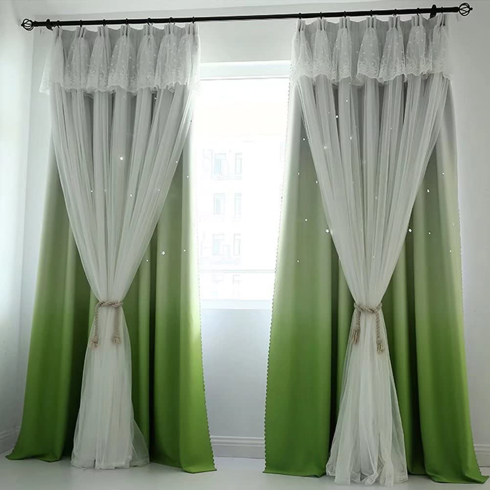 Amazon｜姫系 遮光カーテン レース付き グリーン 二重 カーテン