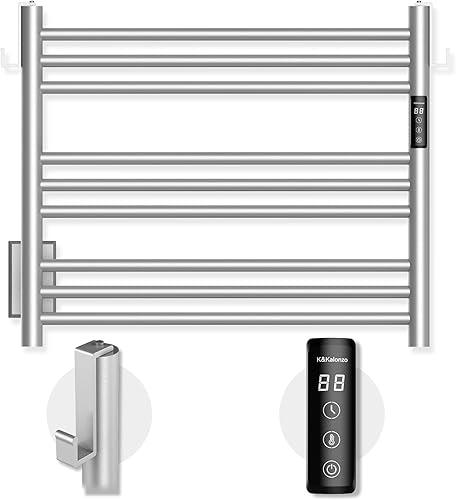 Miniatura 17 de K&KALONZO Calentador de toallas para baño, toallero calefactado de 9 barras montado en la pared con temporizador integrado, calentador de toallas