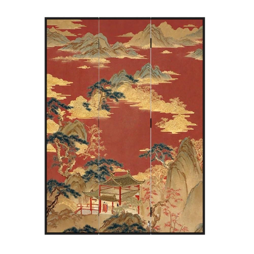 Privacy Screen Retro Chinese Folding Screen Partition Living Room Background Wall Tea Decoration Landscape Room Divider