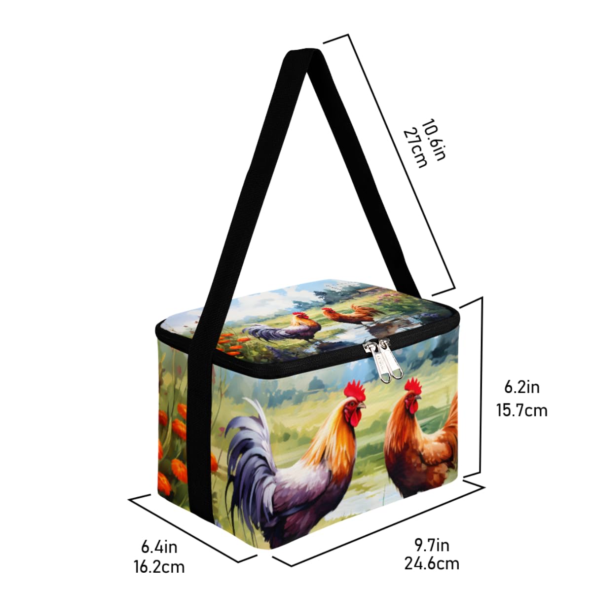 GzLeyigou Lunch Bags for Women Men 9 Cans,Rooster Chicken Hot & Cold Food Delivery Bag Insulated Grocery Bag Insulated Lunch Box Chicken Farm Cooler Bag for Office Work Picnic Beach