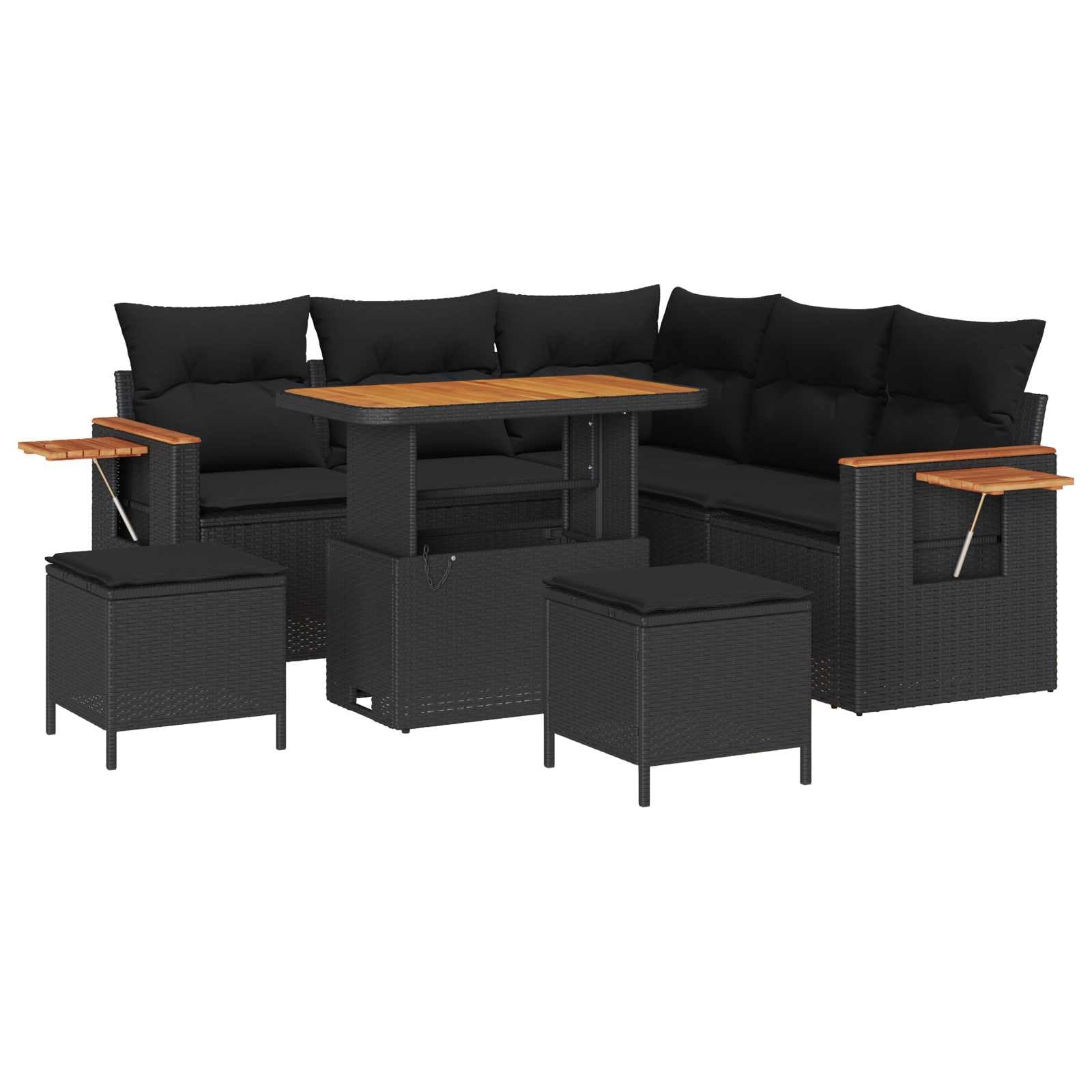 Ensemble de canapé de jardin 8 pcs Noir Polyrotin Salon de jardin modulable avec coussins, Patio terrasse extérieur mobilier résistant intempéries et entretien facile, pour détente et réception