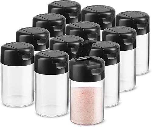 Miniatura 8 de Paquete de 12 saleros y pimenteros de plástico con tapa con bisagras, bolsa de almuerzo antiderrames, para camping, picnic, dispensador de especias,