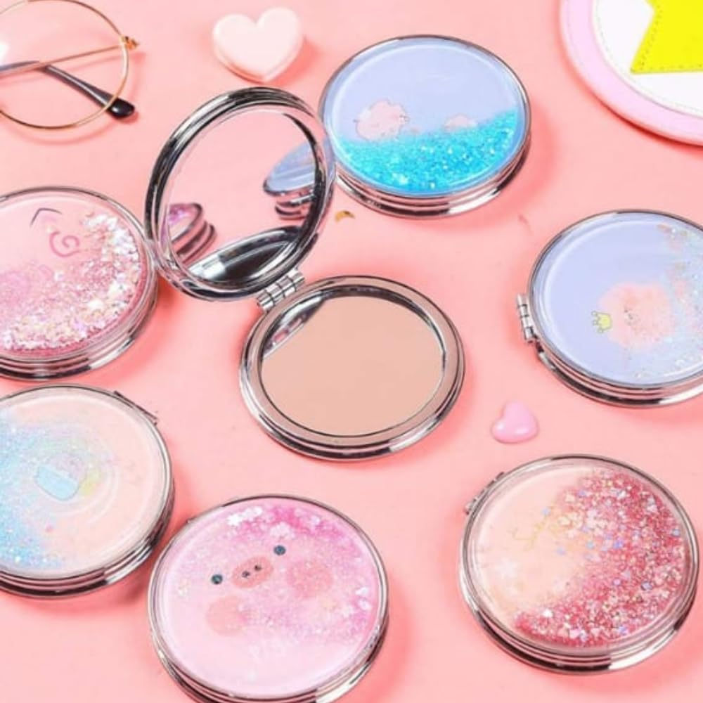 Latest1PC Mirror for Makeup Glitter Design - Magnifying Compact Hand Mirror for Women, Girls with 2X 1x Zoom - Folding Pocket Double Sided Makeup Mirror Purse, Pocket-Round, Design-image-40