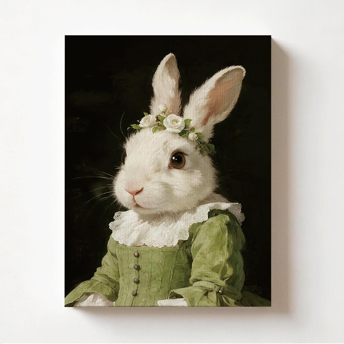 8x10 Inches Fine Art Oil Painting Wall Art Rabbit in Vintage Costume Canvas Print Elegant Animal Portrait Artwork