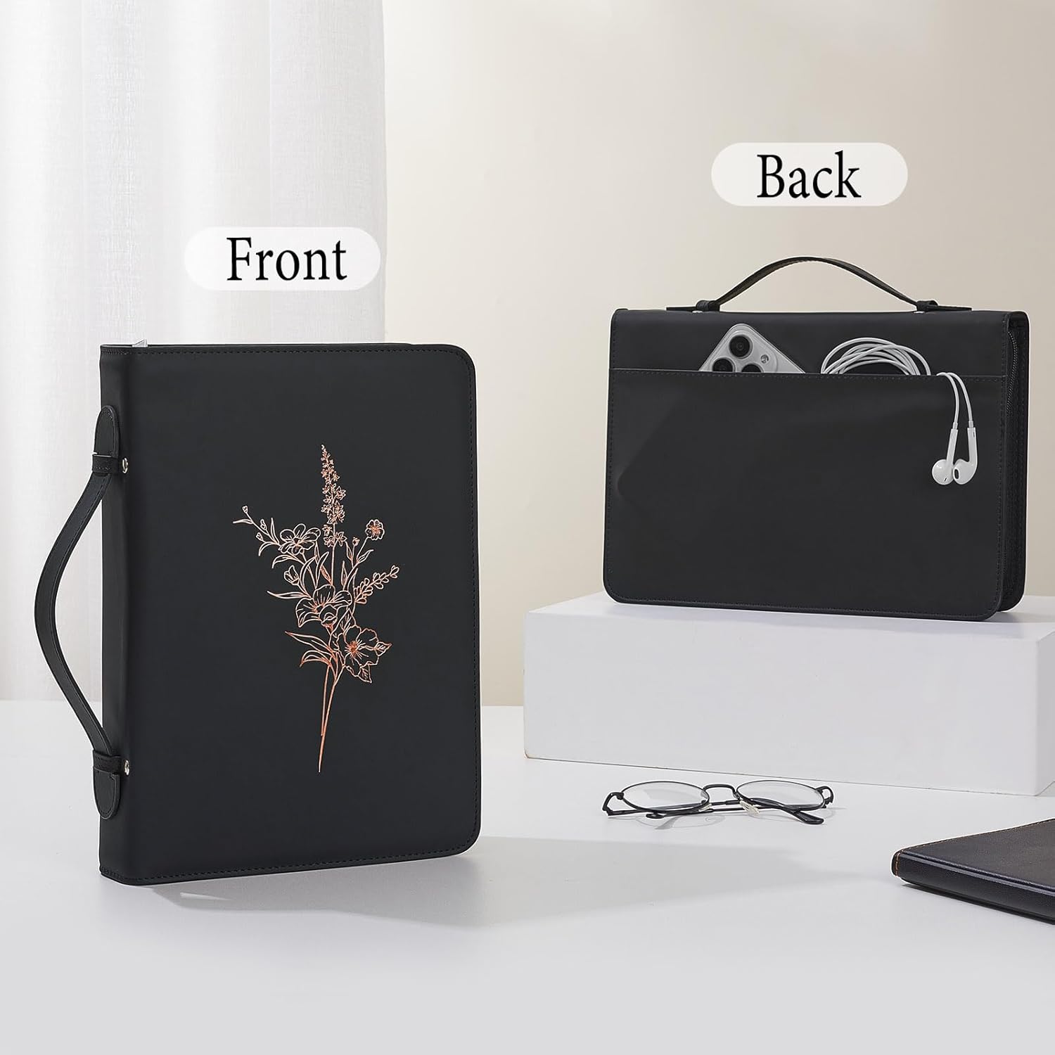 Bible Cover Case for Women and Men, PU Leather Bible Bag Bible Study Supplies Accessories with Detachable Wrist Strap - Image 3