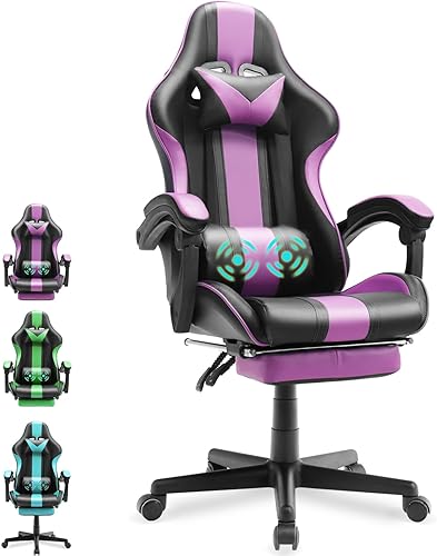 Huracan Silla de computadora para juegos con reposapiés y soporte lumbar, sillas de videojuegos ajustables para adultos, silla de escritorio