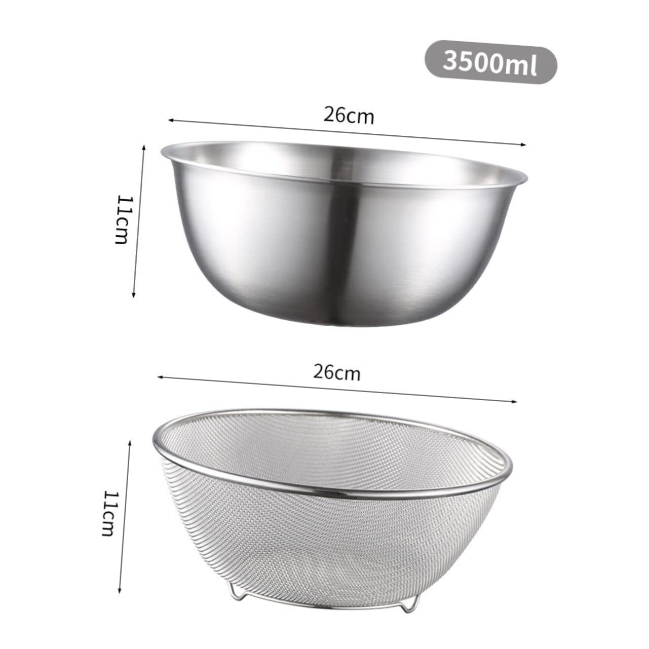 Juego de Colador de Acero Inoxidable para Cocina, 2 Piezas | Malla Fina, Base Plana y Drenaje Estable, Apto para Verduras y Huevos, Acabado Plata