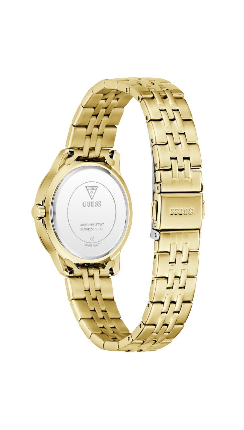 Guess Damen Armbanduhr GW1027L2 Colette Pearl, 32 mm Edelstahl Gold, Perlmutt Zifferblatt, Quarz, Mineralglas, 3 ATM, Zirkonia, Gliederarmband 16 mm