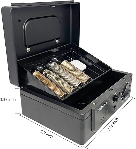 Miniatura 9 de Caja de efectivo con cerradura, con sistema de seguimiento y doble bloqueo, caja de dinero con bandeja de efectivo, caja fuerte con llave, bolsa de