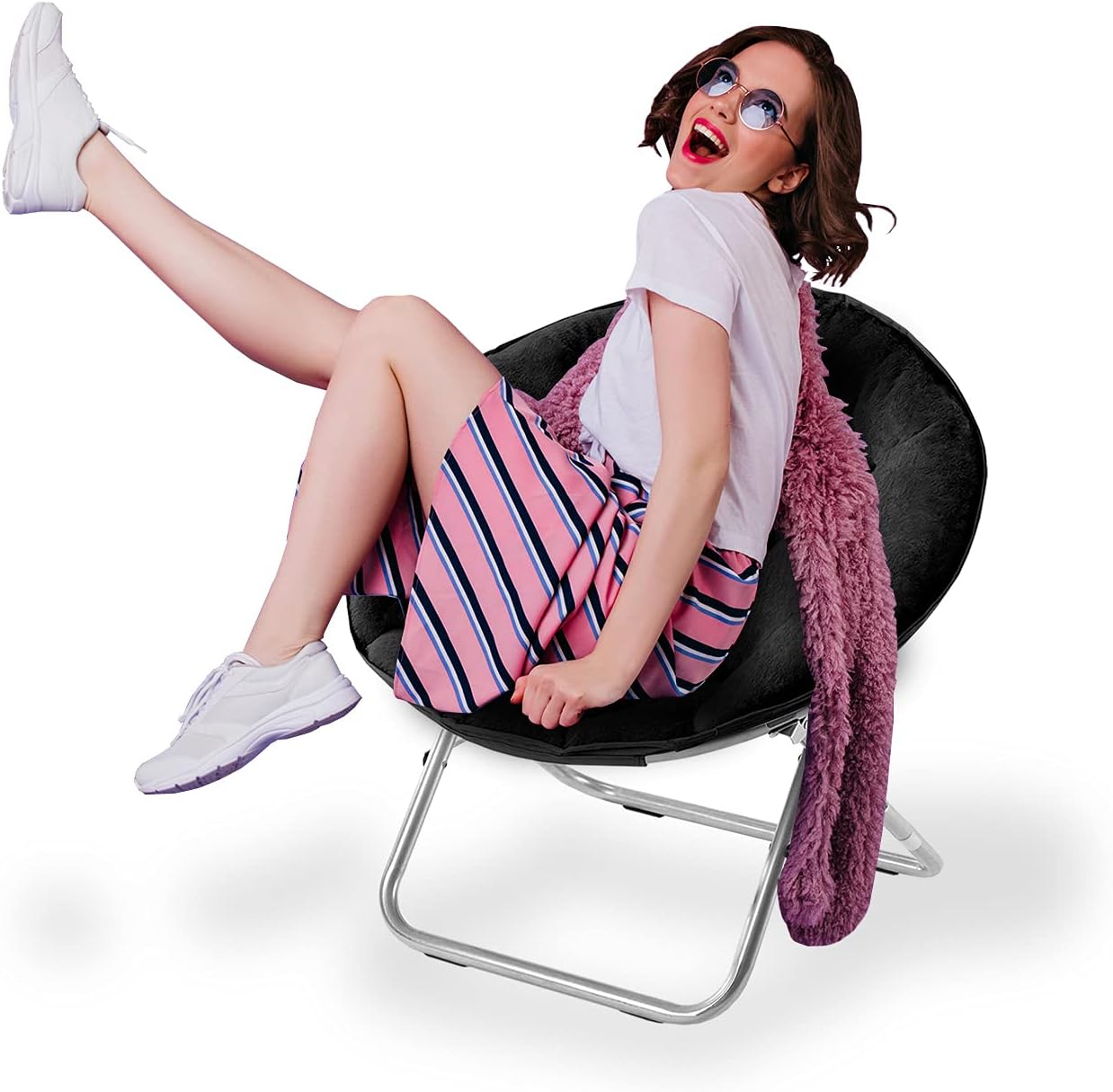 Idea Nuova Acapulco Single Folding Chair Moon Black, Chair for Outdoor and Indoor Use, Garden, Beach Chair, Camping, Living Room or Bedroom.