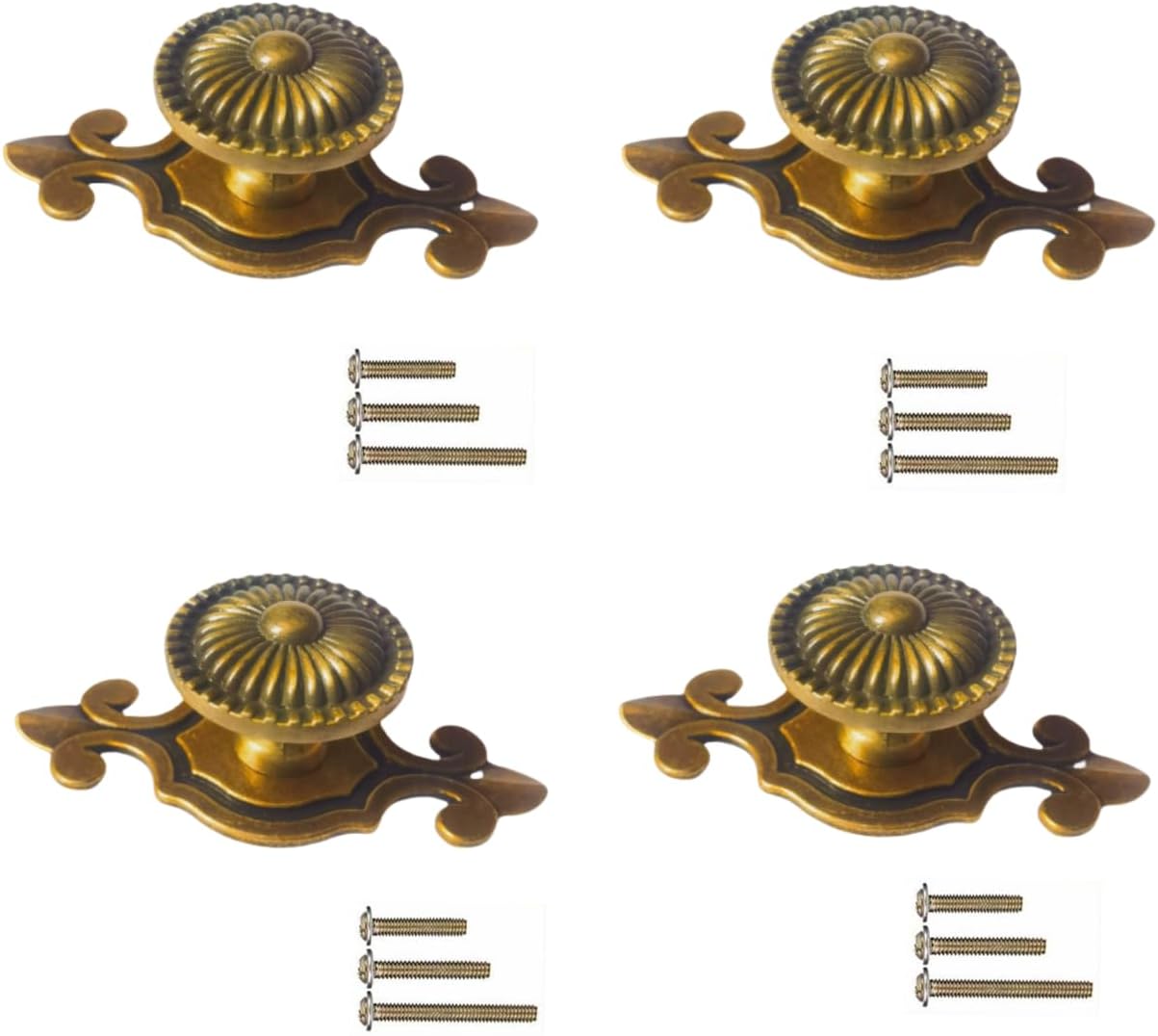 Brass Cabinet Knobs, Vintage Retro Mushroom Drawer Knobs with Backplate, Dresser Pull Handles 4Pcs