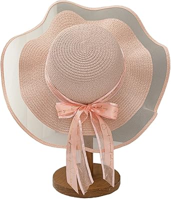 Womens Wide Brim Big Bowknot Straw Hat Floppy Foldable Beach Sun Hat Summer UV Protection Beach Cap