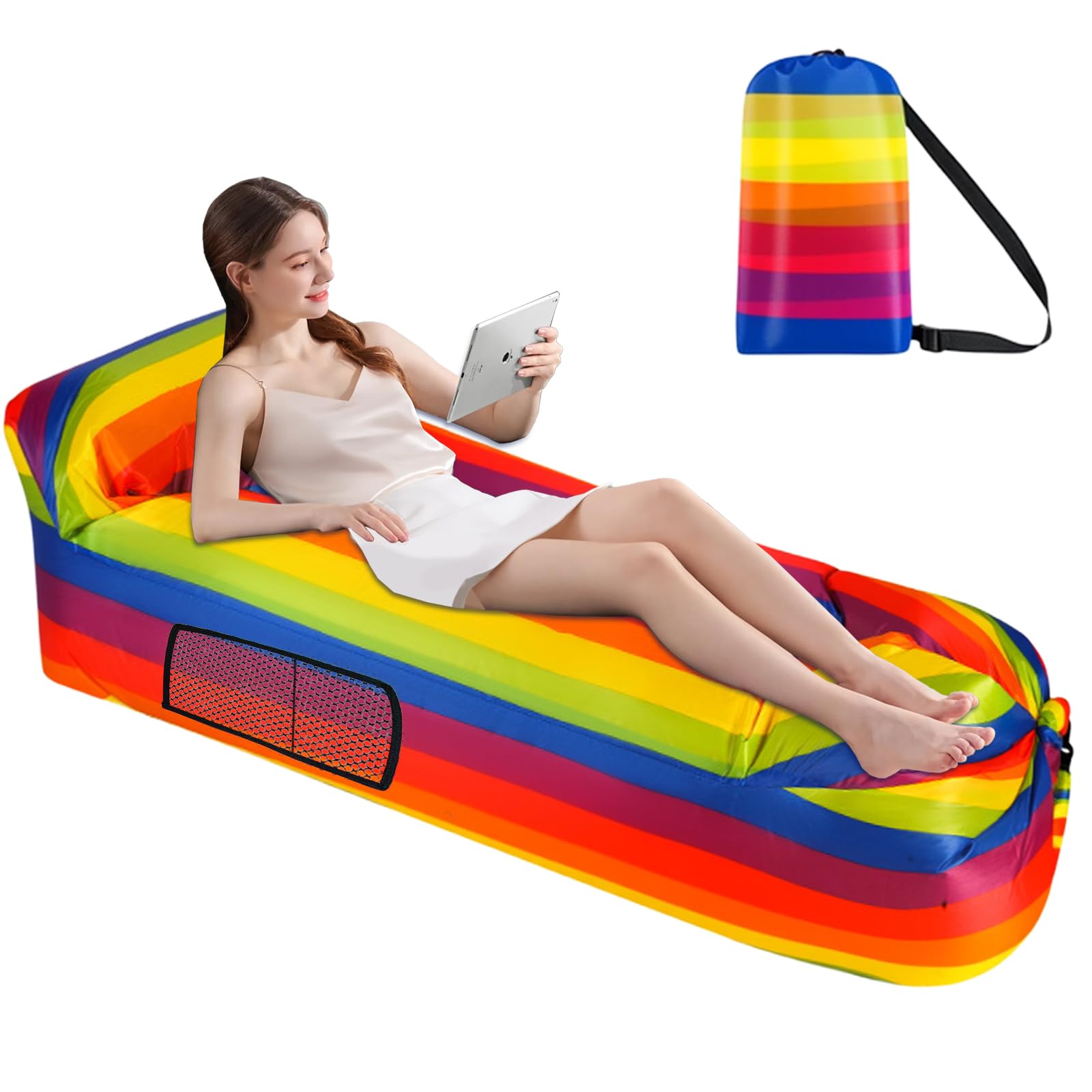 Canapé Gonflable Chaise Longue 200x70 Cm - Imperméable, Portable, Pour Plage, Piscine, Camping, Voyage - 8