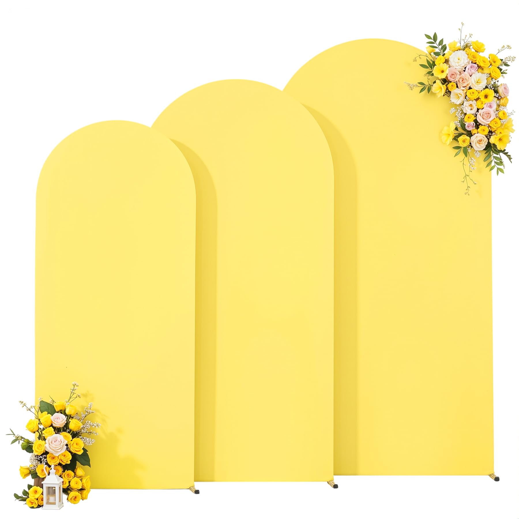 Lot de 3 housses de toile de fond en forme d'arche jaune de 2,2 m, 2 m, 1,8 m, extensibles pour fête de mariage, fête prénatale, anniversaire, photographie en élasthanne, rideaux décoratifs