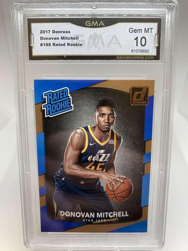 GMA Gem Mint 10 Certificate #81076692 2017-18 Donruss Rated Rookies #188 Donovan Mitchell Utah Jazz Professionally Graded Basketball Card