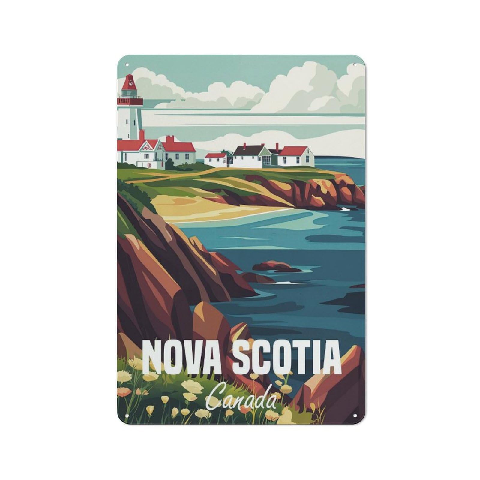 Junmoney Nova Scotia Coastline Metal Wall Sign 30X20cm, Vintage Home Bar Decor For Pub, Home Bar, Shed Or Man Cave
