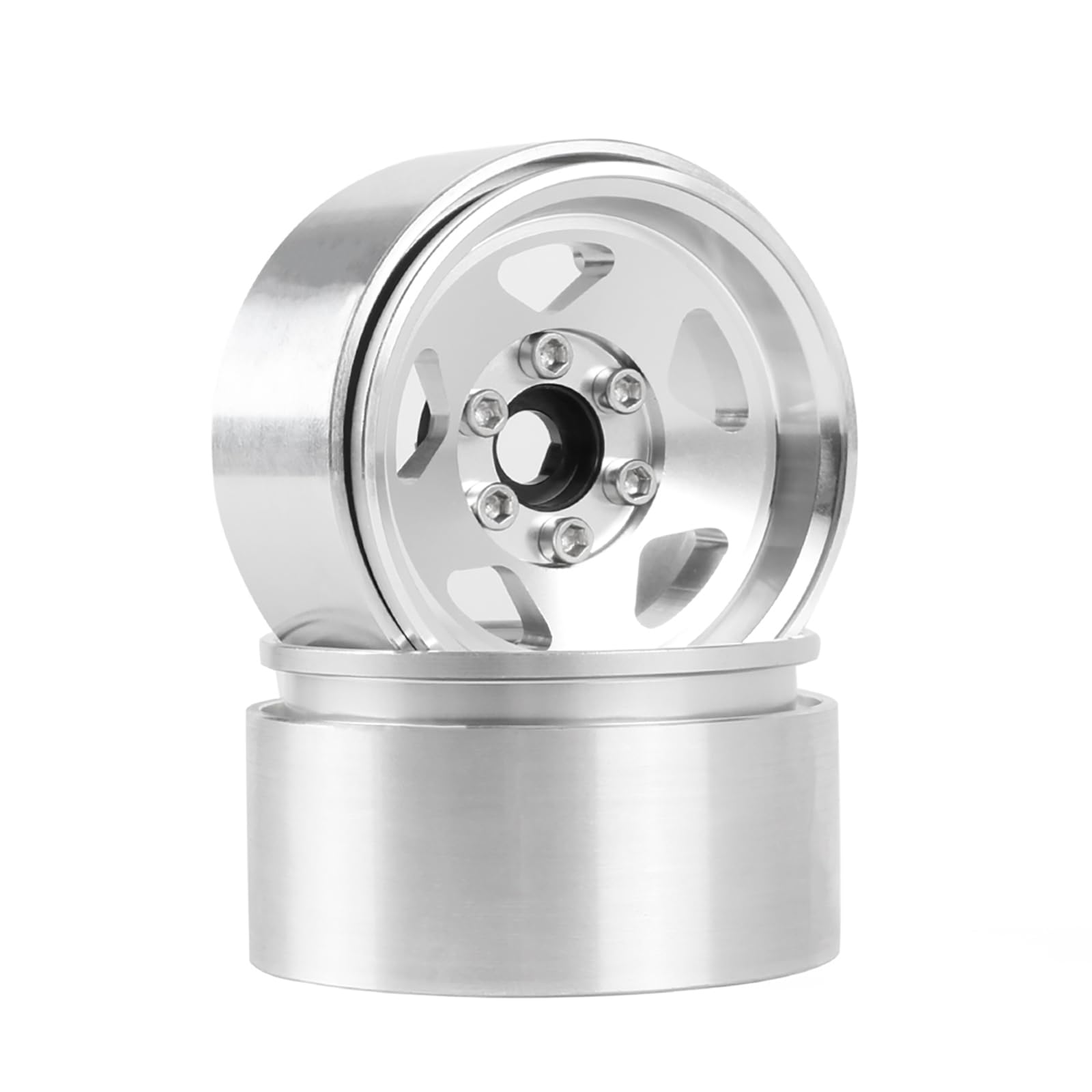 KINGCOO 4PCS 1,9 Zoll Beadlock Felgen 5Spoke Aluminium Metall Rad Felgennabe für 1/10 RC Rock Crawler Auto für Axial SCX10 TRX4 D90 MST VS4-10 Redcat Gen8 Enduro Upgrade Teile Zubehör (Silber)