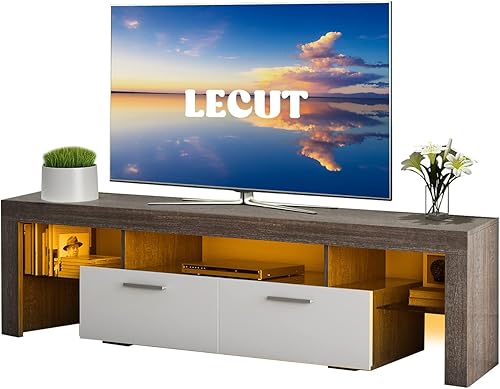 Miniatura 23 de Soporte de TV LED para televisores de hasta 70 pulgadas, centro de entretenimiento de alto brillo de mediados de siglo con armarios de Negro