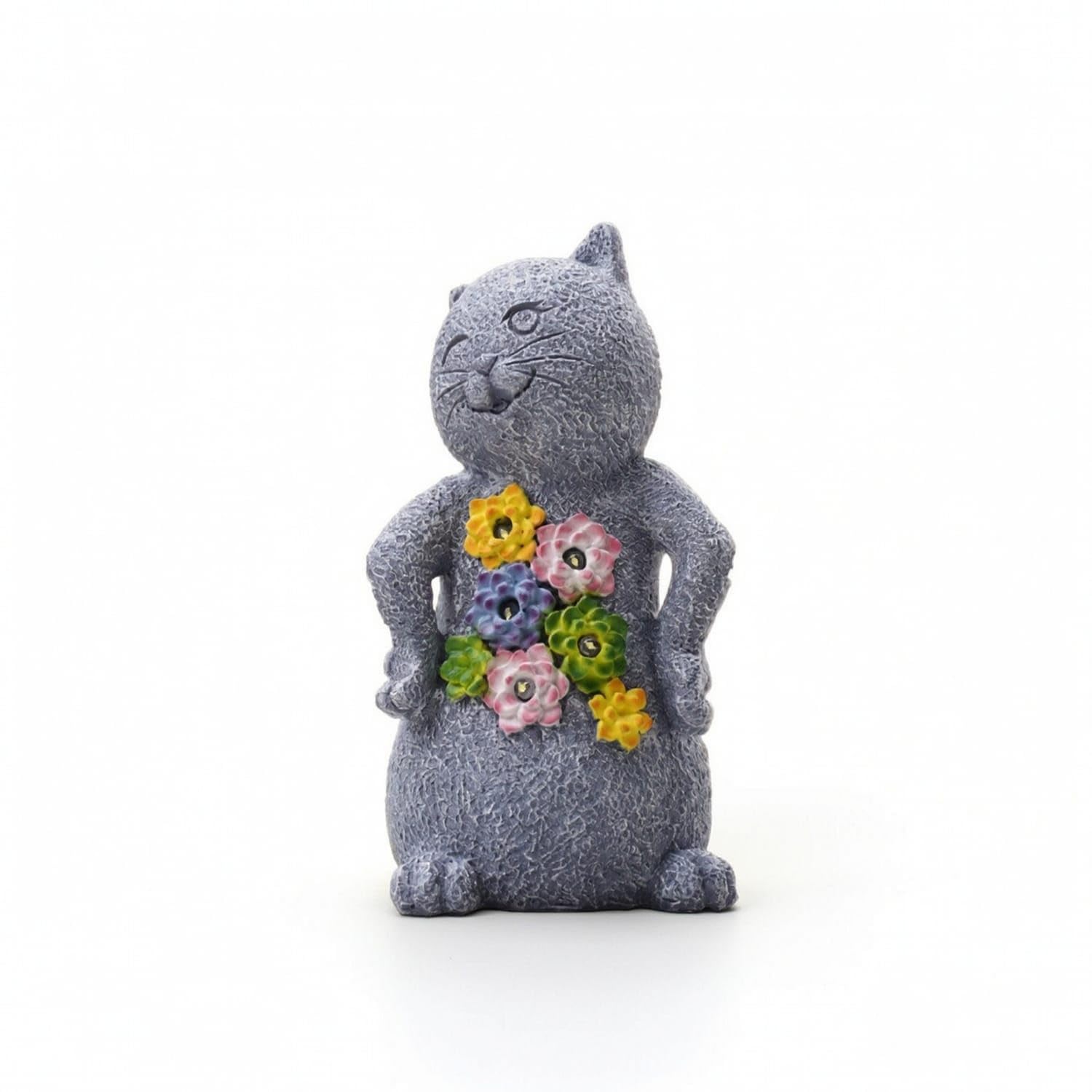 Lighted Cat Figurine with Solar Light Stone-Look Solar Cat Statue Decorative Decor Outdoor for Gardeners, Garden, Patio, Balcony, Tabletop, Slate Gray-image-4