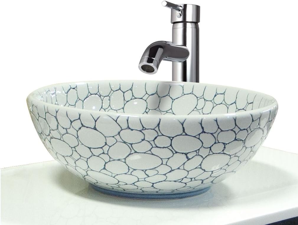 99VSL047 Round Fireclay Vessel Sink, 16-Inch x 16-Inch, White/Green