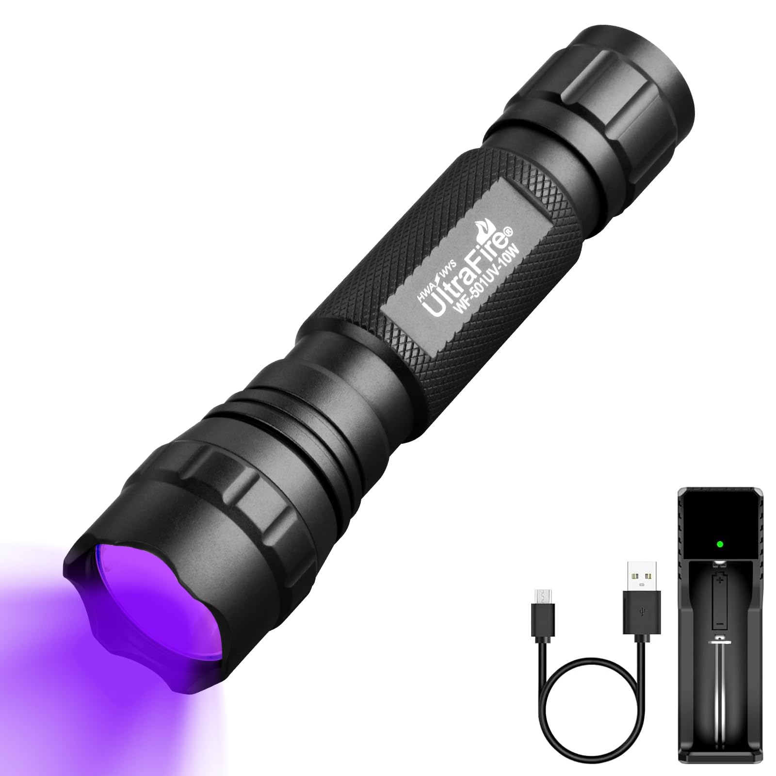 Ultrafire Black Uv Torch 395Nm Light, 10W Uv Led Torch With Holster, Single Mode Powerful Ultraviolet Lamp For Curing Resin, Pet Urine Stain, Finding Minerals, Leak Detector, 501Uv
