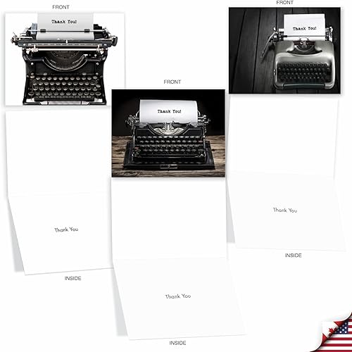 Miniatura 4 de The Best Card Company - 10 tarjetas de agradecimiento con sobres (4 x 5.12 pulgadas) - Tarjetas de felicitación vintage para máquina de escribir -