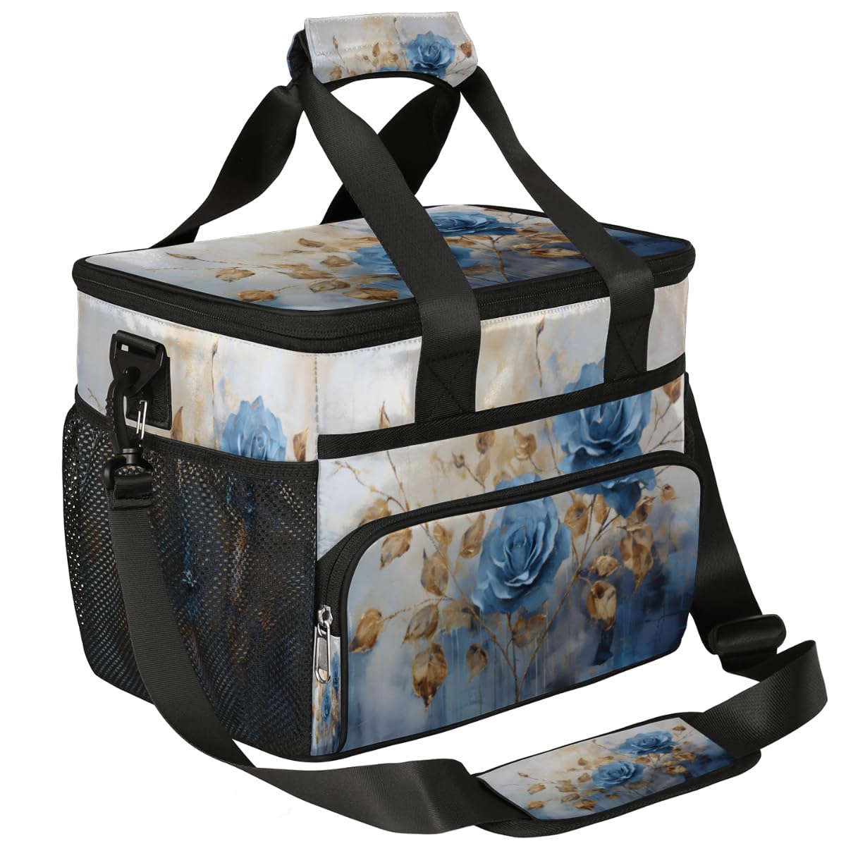 Flower Insulated Picnic Backpack Lunch Box for Women Men Picnic Basket Tote Lunch Bag Picnic Bag Portable Lunch Bags for Picnic, Beach, Work, Trip,Office, Camp Blue Rose
