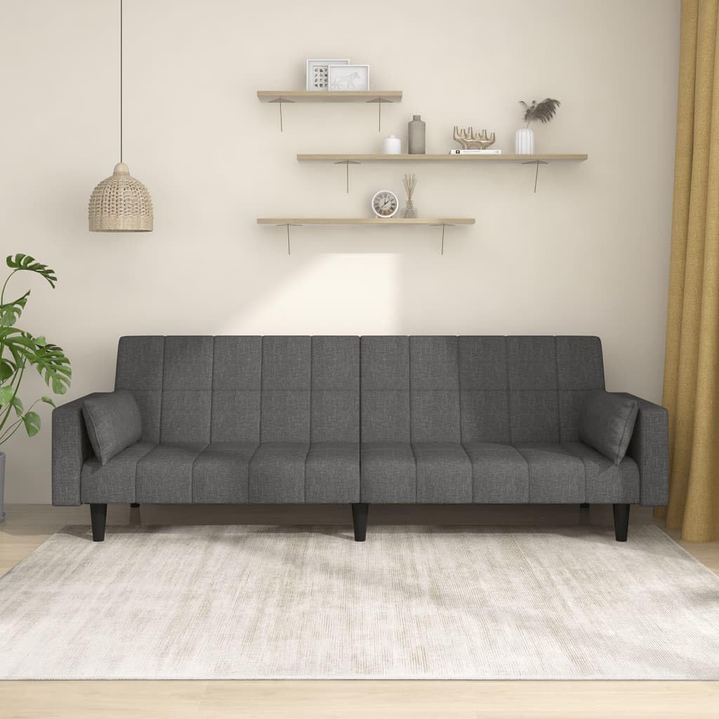 Divano Letto a 2 Posti con 2 Cuscini Grigio Scuro in Tessuto,Divano,Divano da Soggiorno,Design Moderno,Divano Posti Economico-375834