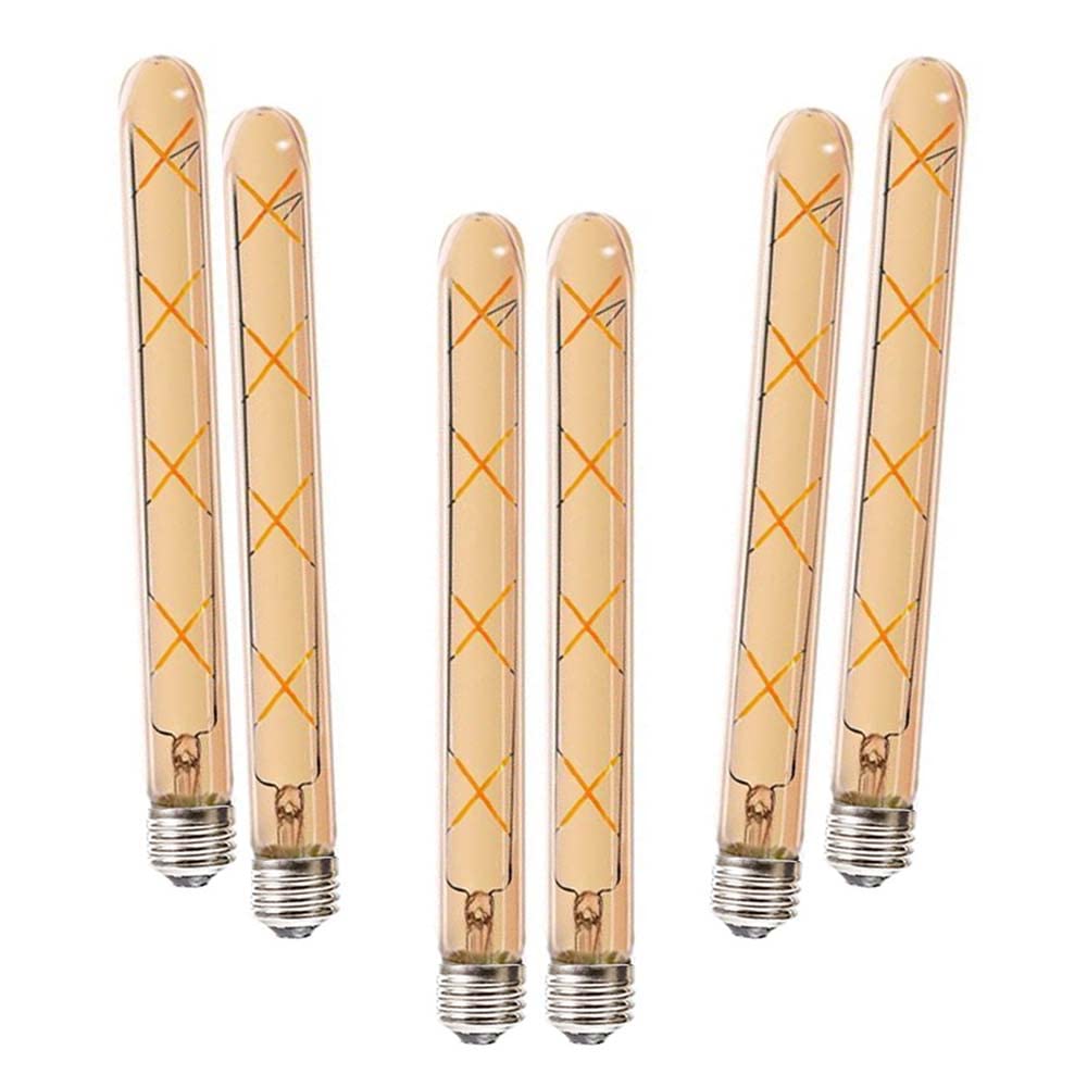 6 Packungen T300 8W LED Langröhren Glühlampe E27 Sockel Edison Vintage Röhrenlampe,Bernsteinglas Warmweiß 2700K Nicht Dimmbar Retro-Nostalgie Lampen