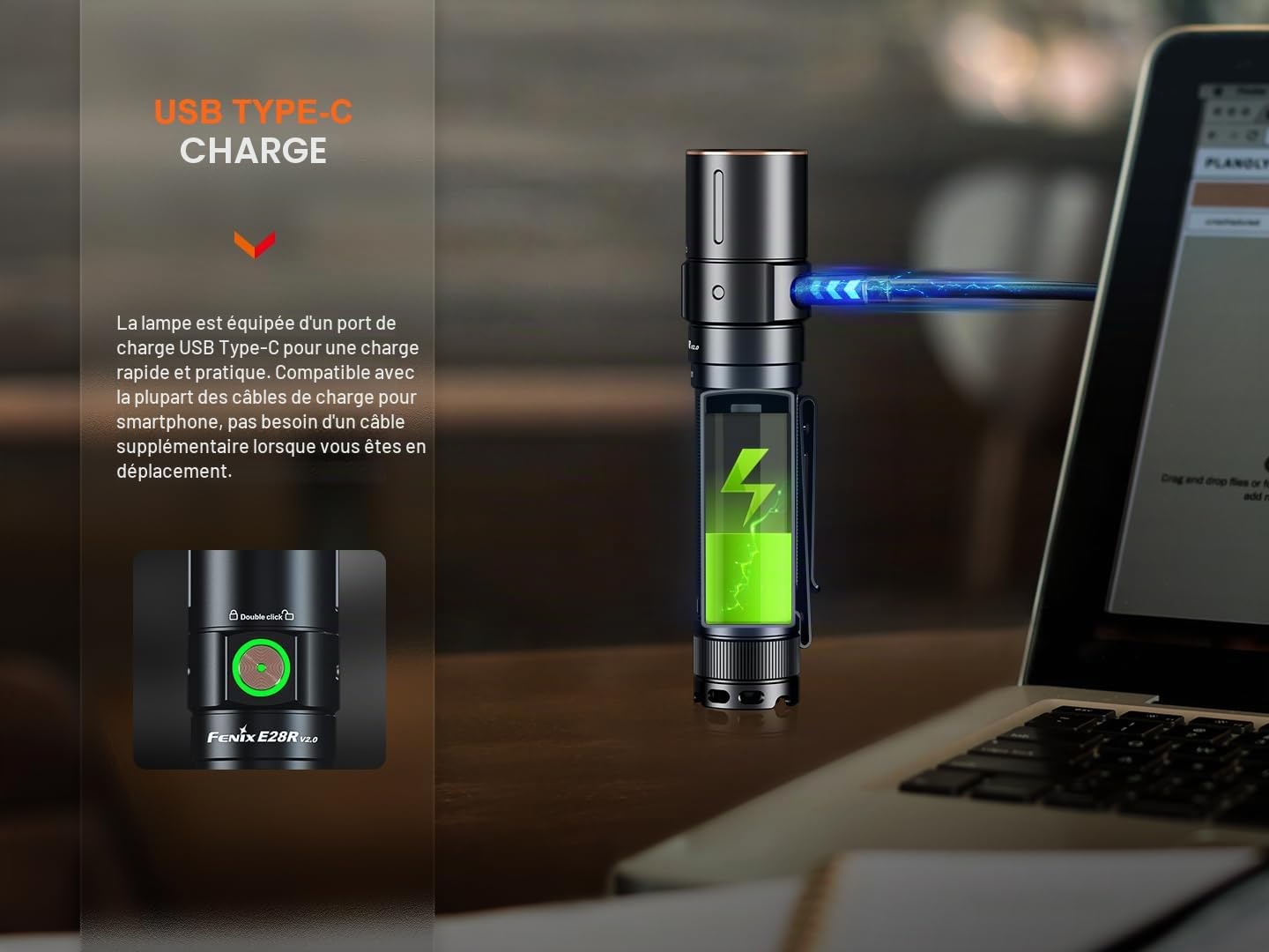 fenix E28R v2.0 Lampe torche LED rechargeable multifonction | 1700 lumens | 273 m | 260 heures maximum | Capuchon arrière magnétique | Clip de corps bidirectionnel | IP68
