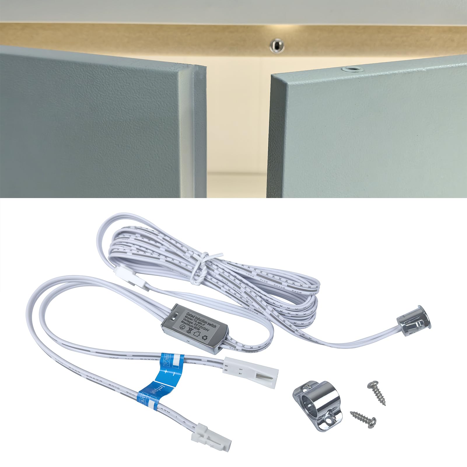 Yogcow 10mm 12V/24V Cabinet Door Activated Light Switch, Auto On/Off Motion Sensor with 6ft Extension Cable for Closet Wardrobe (Single Sensor)