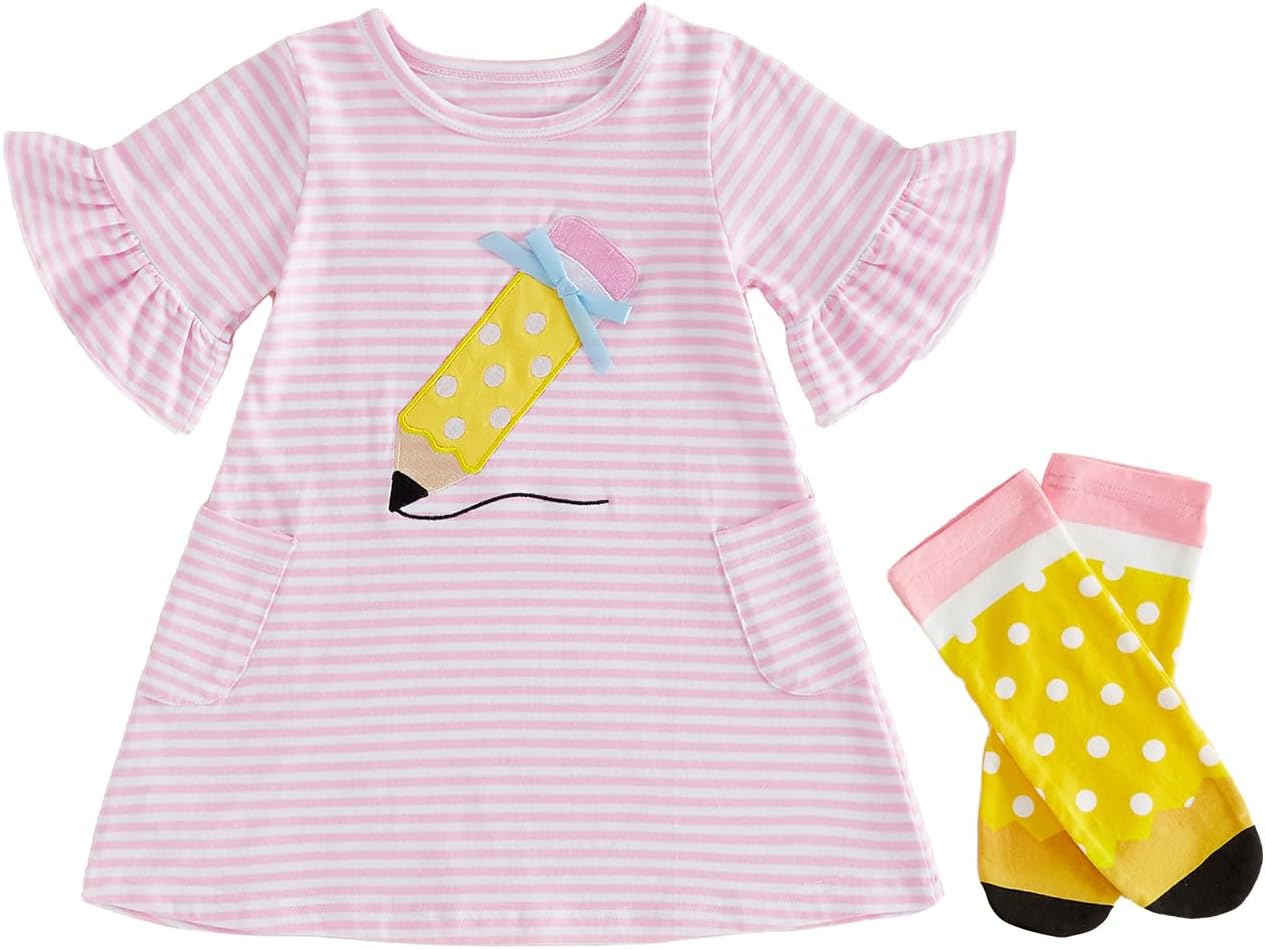 Girls Back to School Dress First Day of School Outfit Pre-K Smocked Short Sleeve Clothes