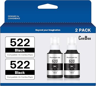CEEBOO 522 Ultra-high Capacity Refill Ink Bottle Black Replacement for Epson 522 Black Ink Refill Bottles Not Sublimation Ink, 2 Black 140 mL, 2 Bottles