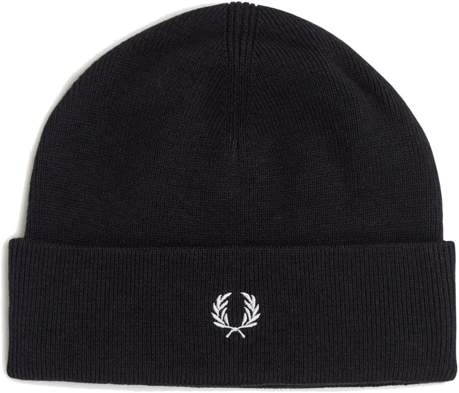 Fred Perry Mens Merino Wool Beanie Hats Black