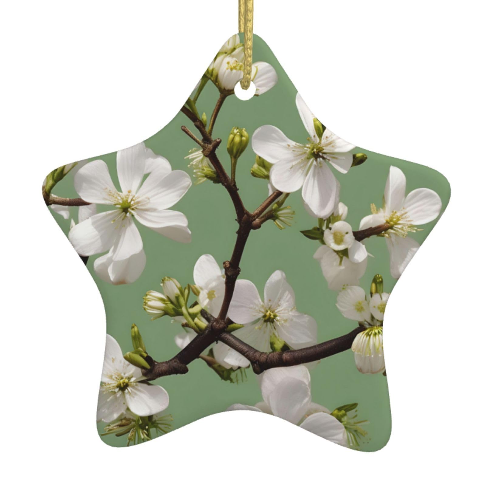 Dogwood Blossoms Print Christmas Ornaments, Ceramic Hanging Ornament, Round Shape Decorations