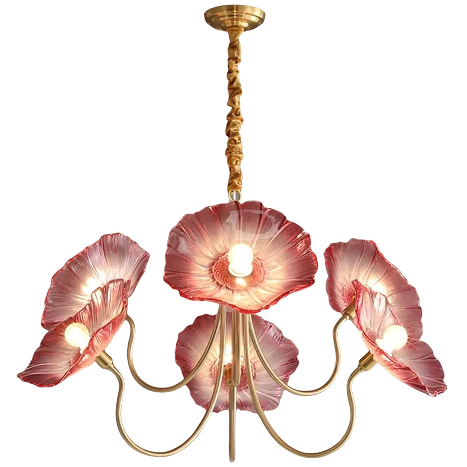 HYJAUSXB Modern Lotus Leaf Glass Pendant Light u2013 Nordic 6-Light Floral Chandelier, E27 LED Ceiling Fixture for Living Room, Bedroom, Dining KitchenPurple,6HEADS