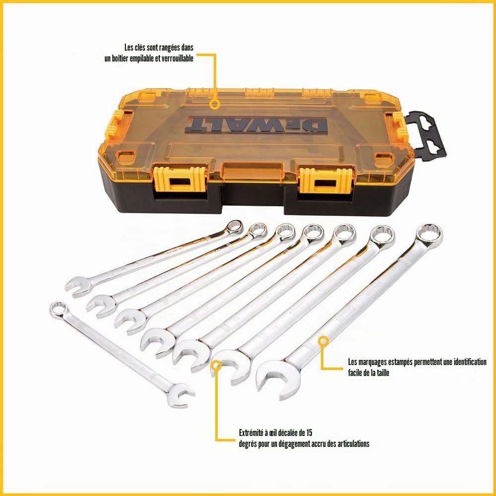 Stanley Tools STADW73810 Lot de 8 clés Mixtes rigides Jaune/Noir 10-17 mm