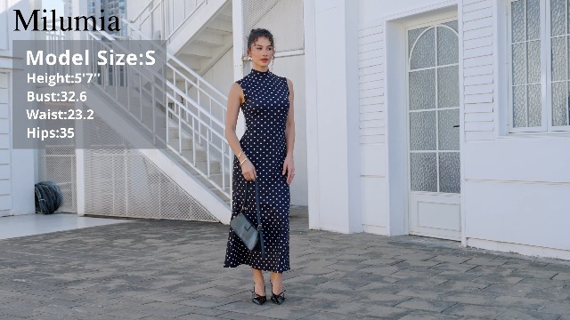 Milumia Women's Polka Dots Maxi Tank Dress Vintage Mock Neck Sleeveless  Elegant Long Dresses Black X-Small at Amazon Women's Clothing store