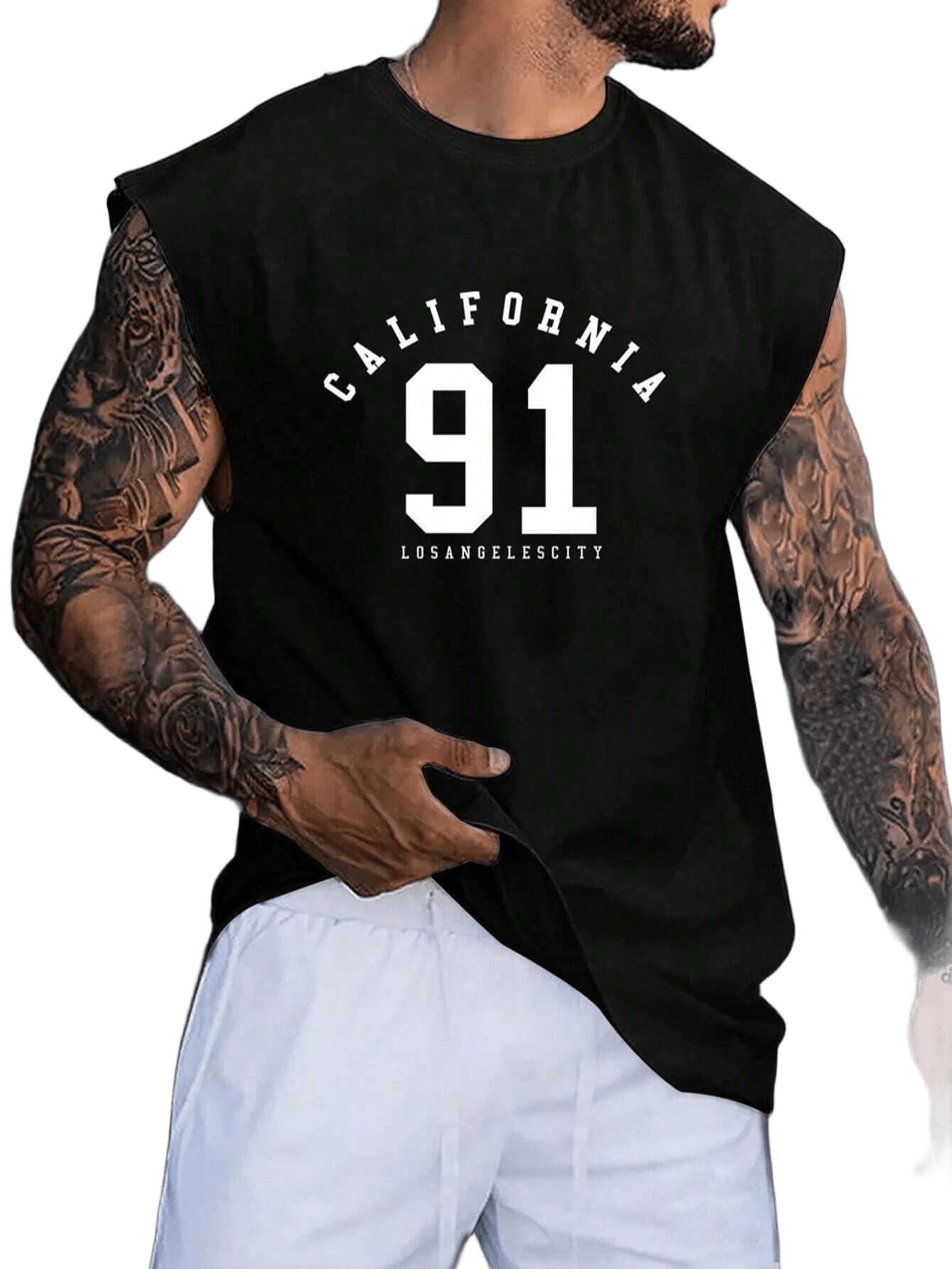 sxv style Men's Sleeveless Tank Top with California91 Flag Text Printed-picture-31
