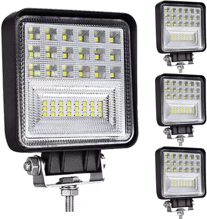 WINBANG LED Work Lights for Truck Tractor, 4 inch 126W Square LED Pod Lights,12V 24V Waterproof Cube Spot/Flood Off-Road Light Bar for Car Boat ATV UTV Golf Cart Snow Blower Pickup