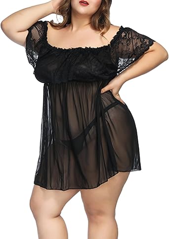 Sexy Lingerie for Women Naughty Plus Size Lace Babydoll Sleepwear Slutty Mesh See Through Mini Dress Boudoir Outfit