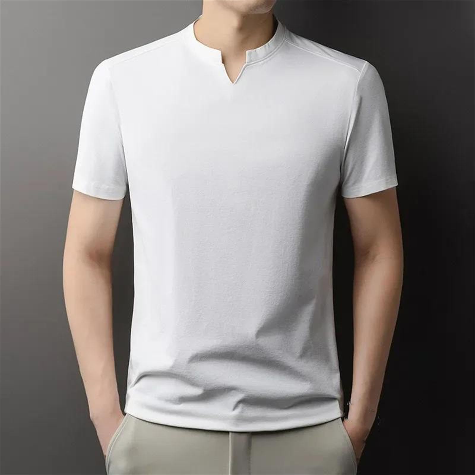 Camiseta de manga corta con cuello en V para hombre, transpirable, casual, holgada, ligera, para uso diario